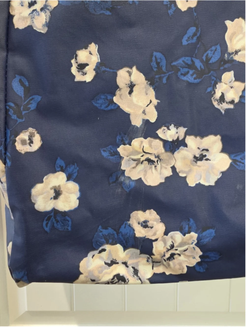 Cath Kidston London Blue Floral Tote Bag Cotton Coated Canvas Shoulder - Read